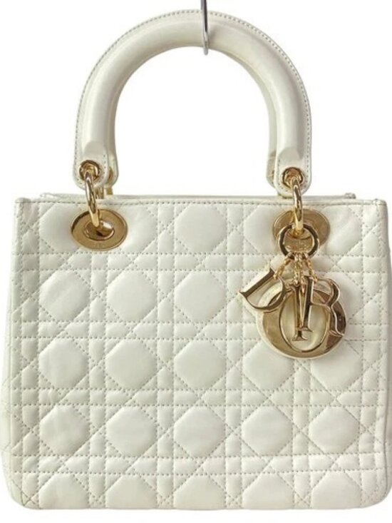 DIOR Handbags - DIOR/ChristianDior Lady Dior Medium Bag White Lambskin Handbag